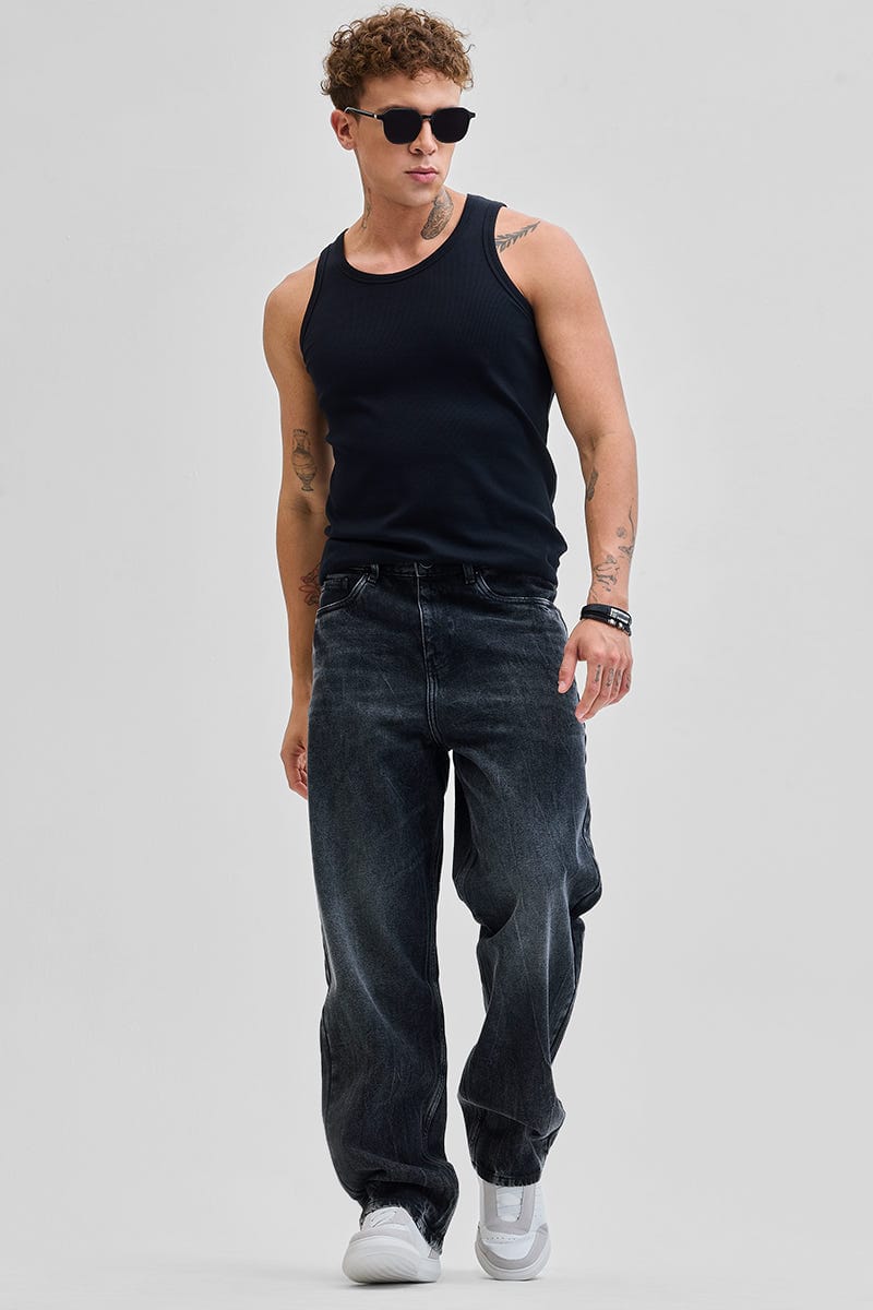 Men's Washed Wide Leg Denim Jeans